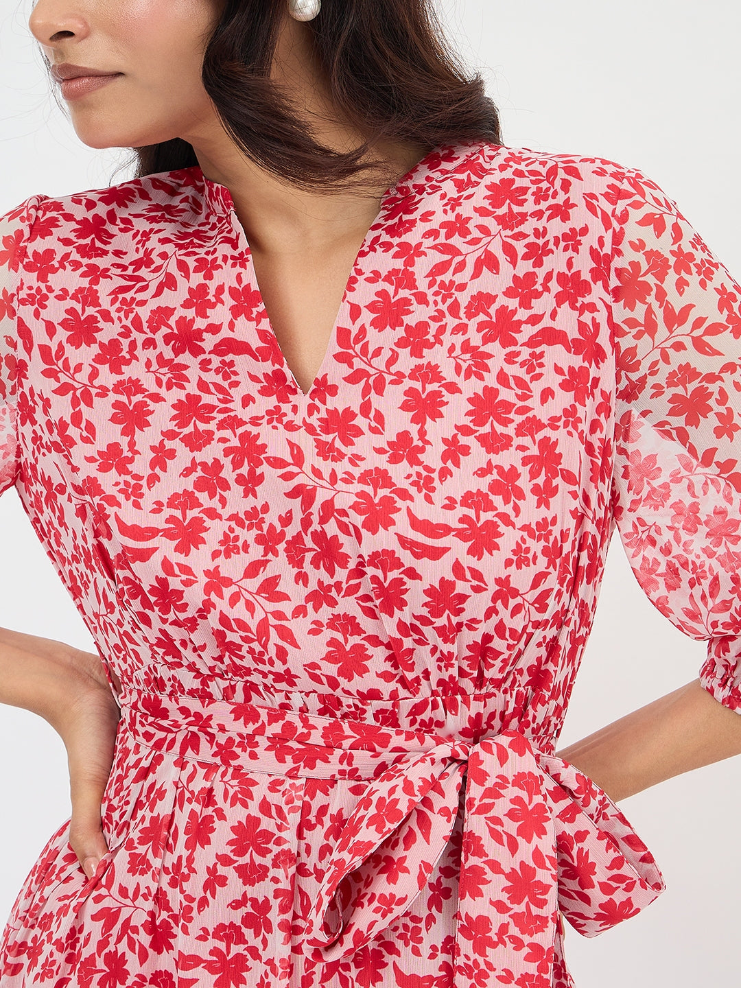 Red And White Floral Print Maxi Dress