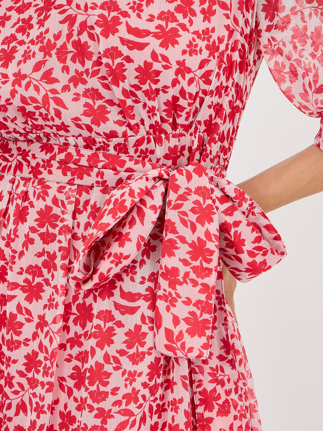 Red And White Floral Print Maxi Dress