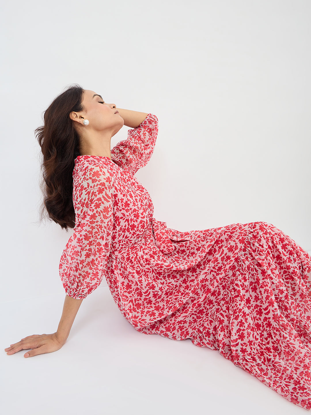 Red And White Floral Print Maxi Dress