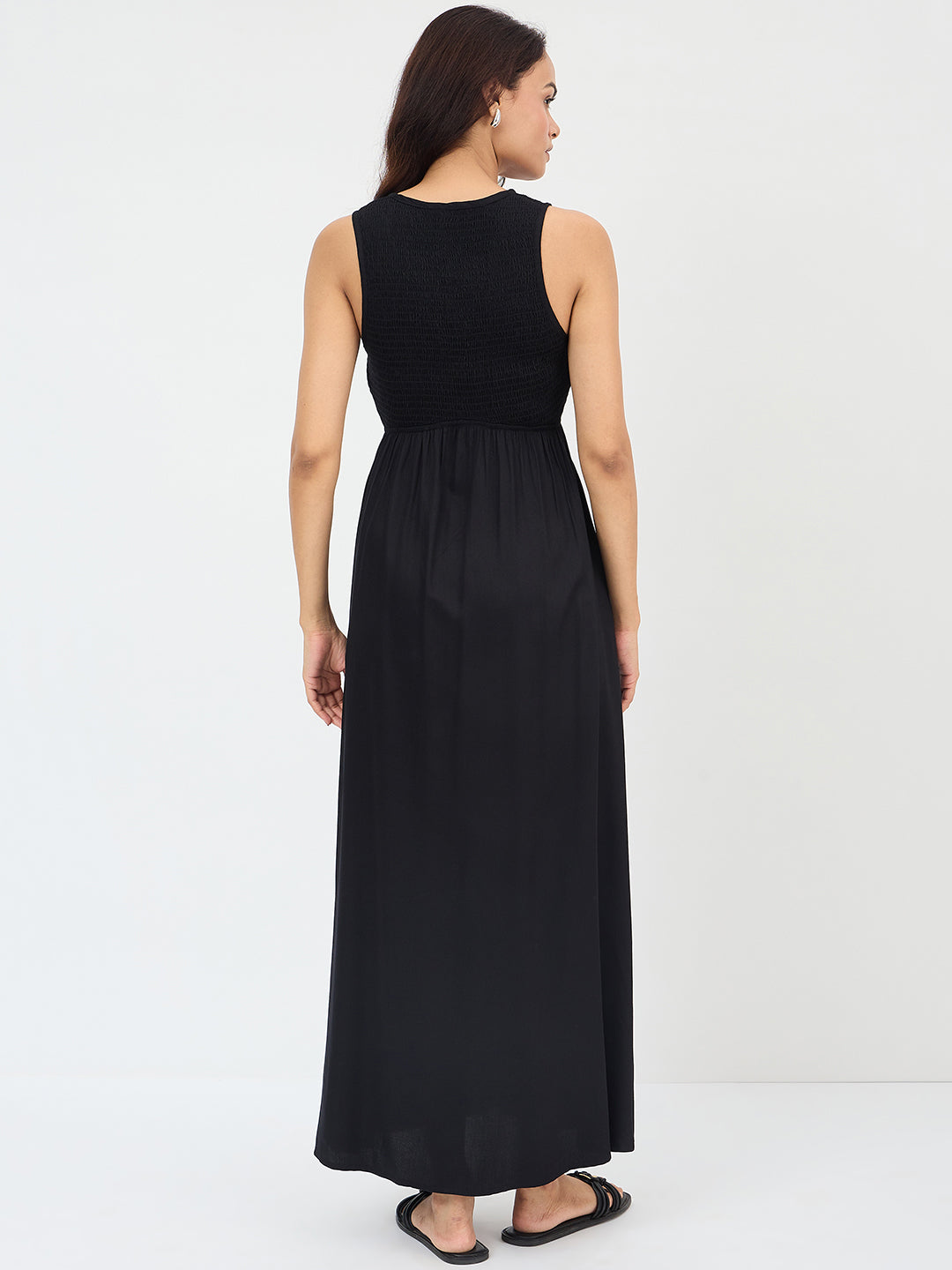 Black Smocked Maxi Dress
