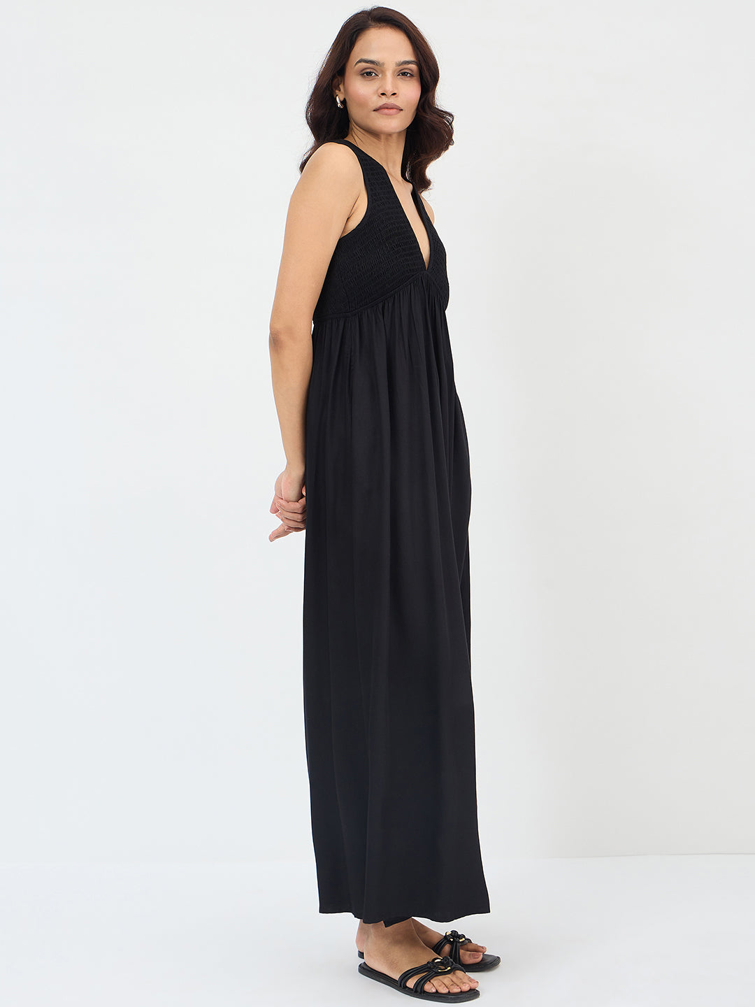 Black Smocked Maxi Dress