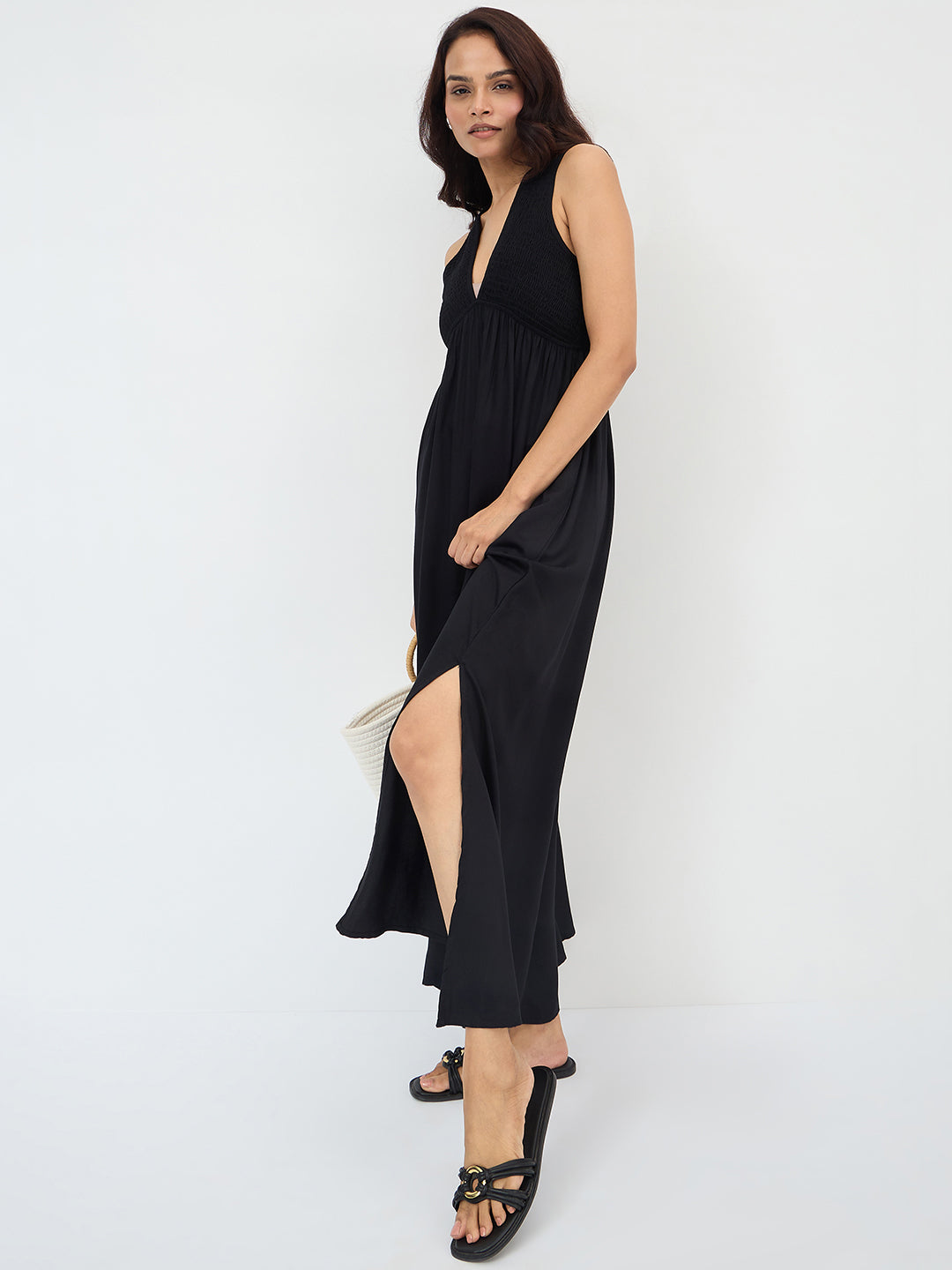Black Smocked Maxi Dress