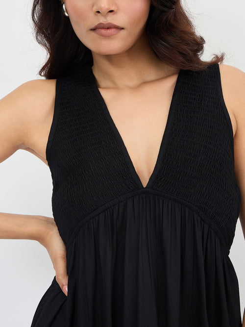 Black Smocked Maxi Dress