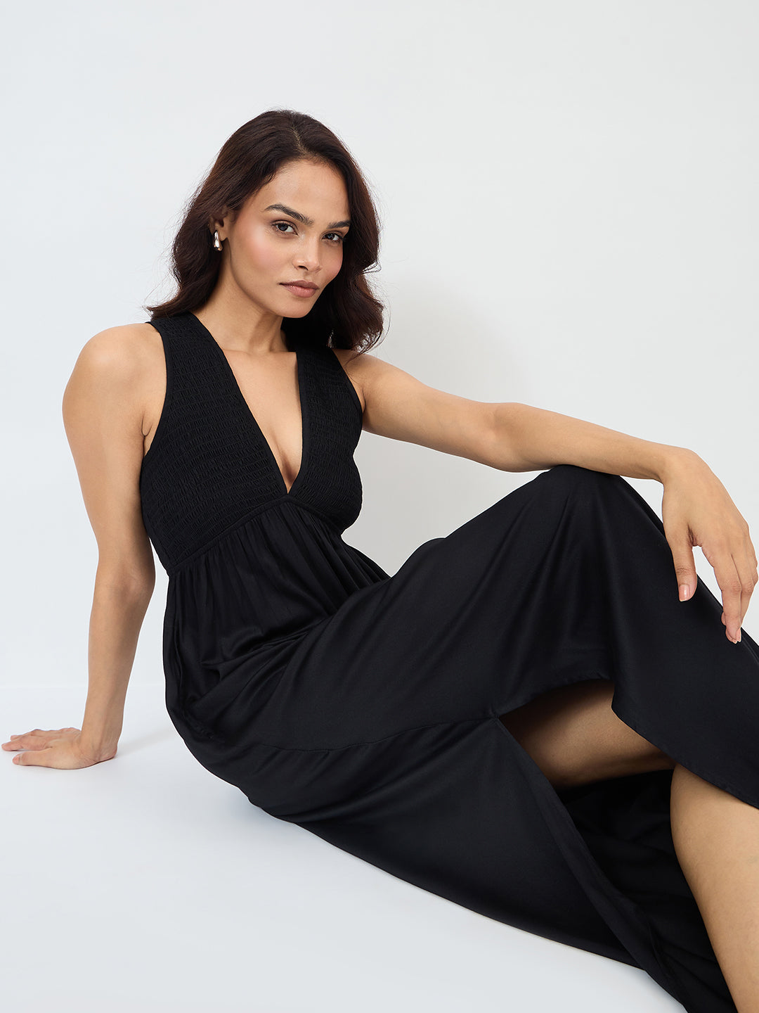 Black Smocked Maxi Dress