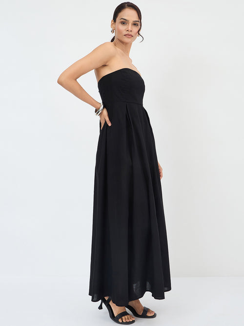 Black Cotton Tube Maxi Dress