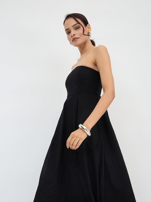 Black Cotton Tube Maxi Dress