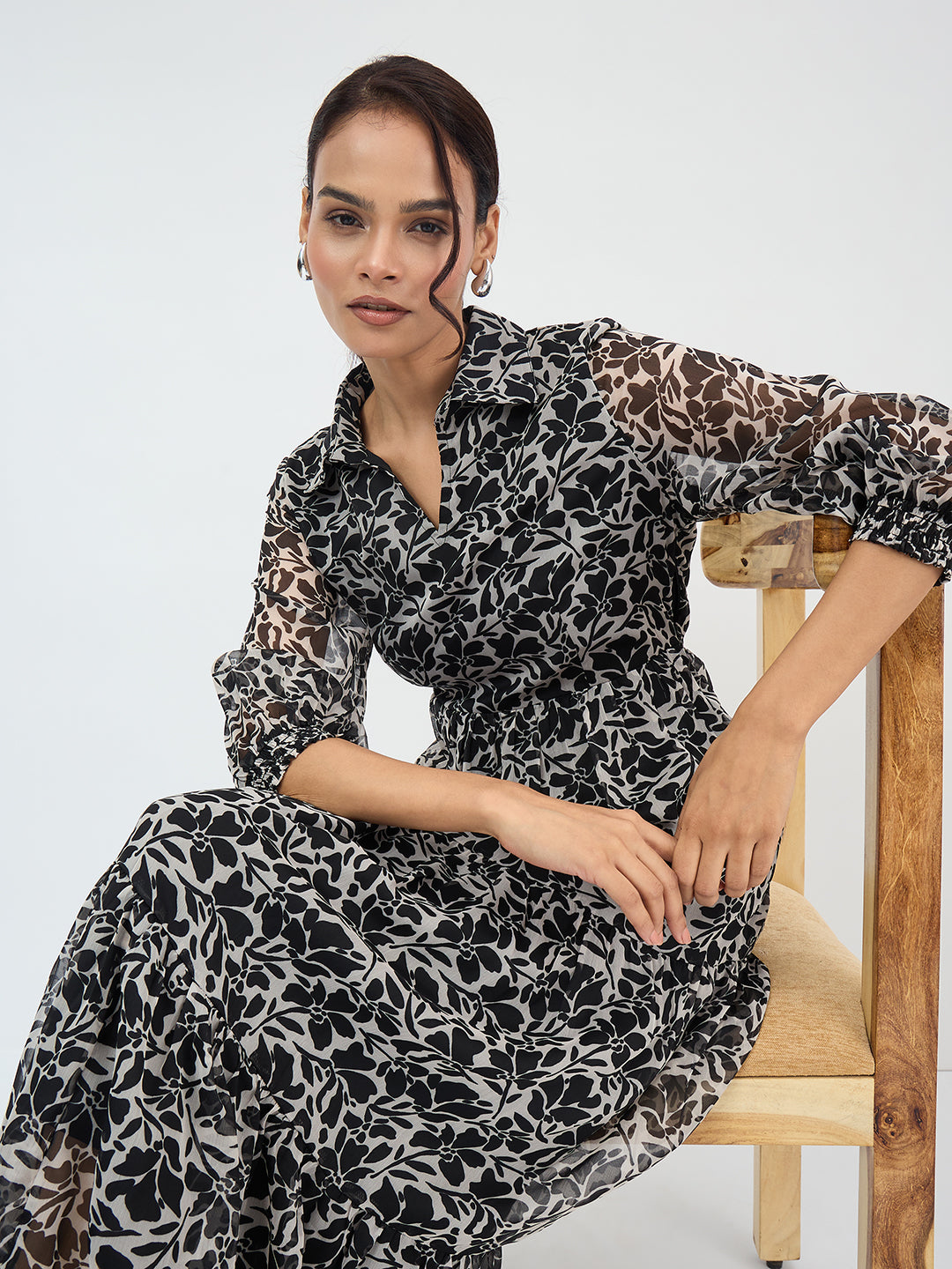 Black And White Floral Tiered Maxi Dress