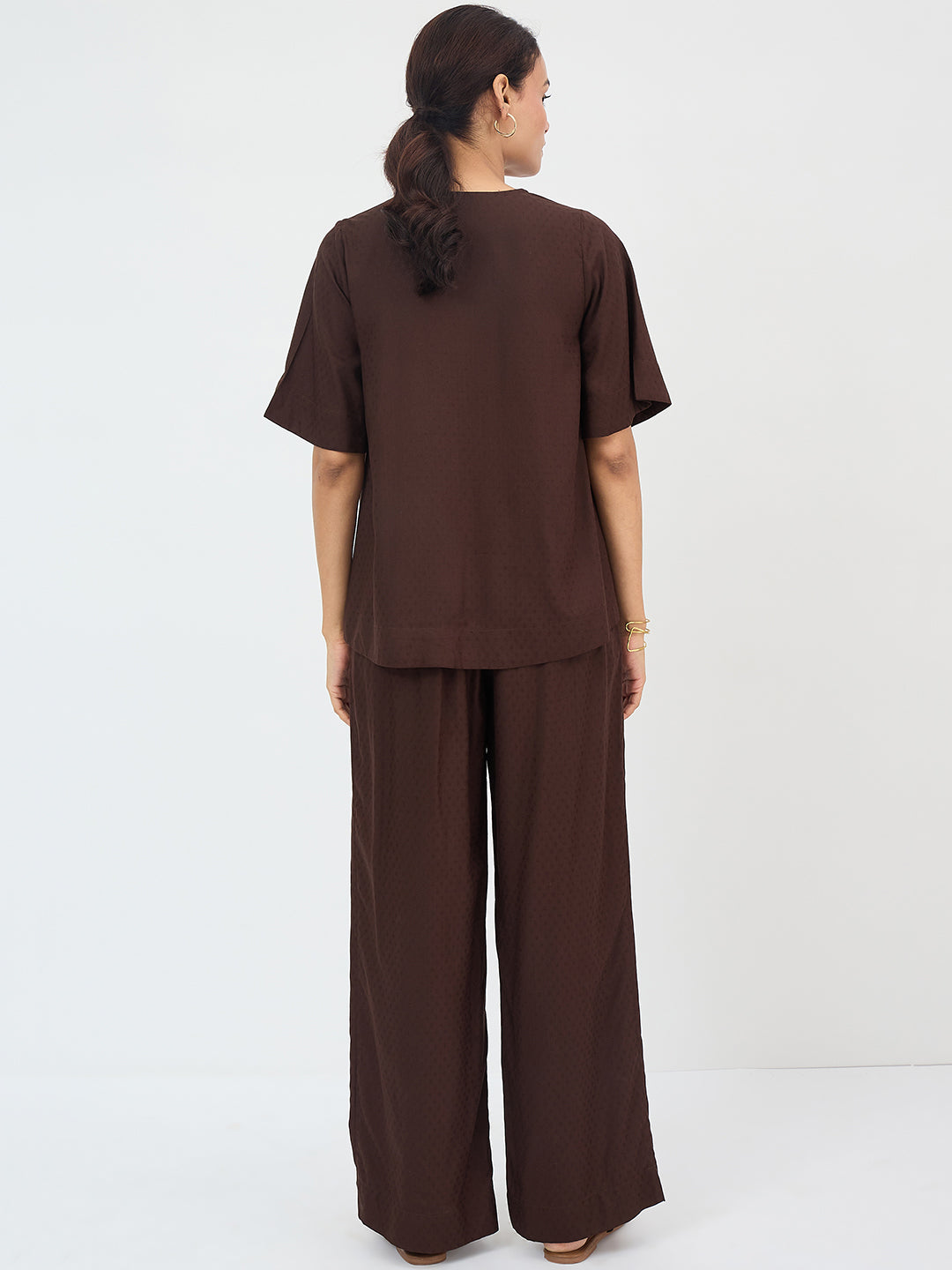Coffee Brown Dobby Yoke Detail Co-Ord Set