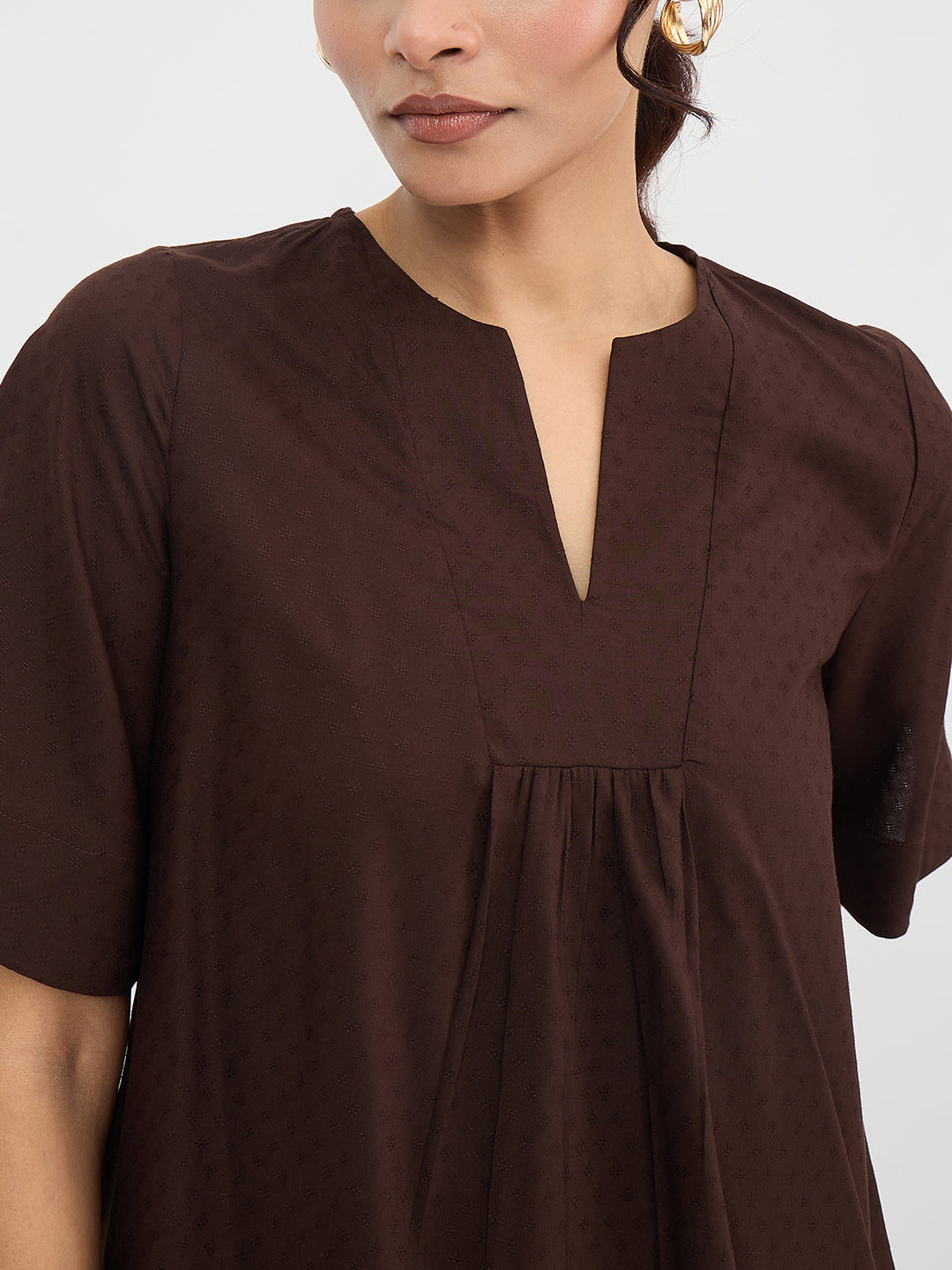 Coffee Brown Dobby Yoke Detail Co-Ord Set