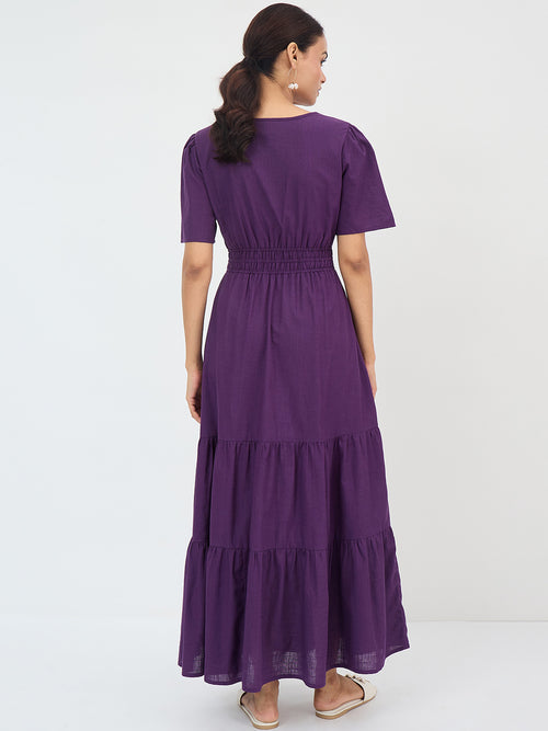 Deep Purple Cotton Tiered Maxi Dress