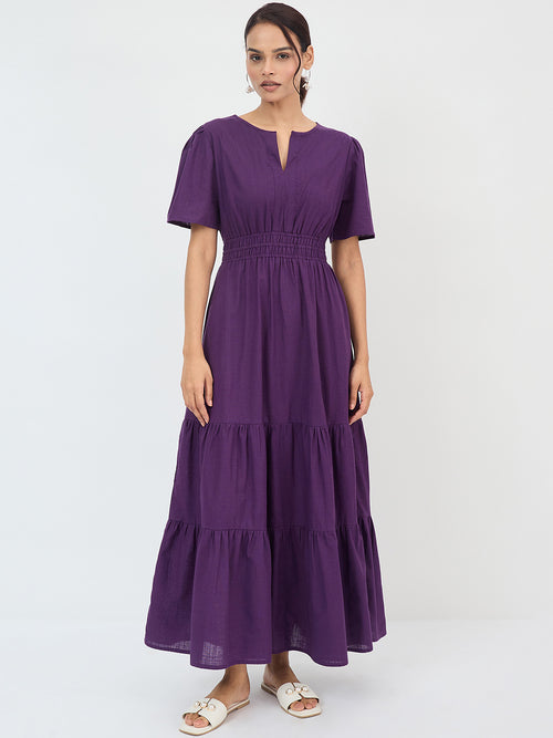 Deep Purple Cotton Tiered Maxi Dress
