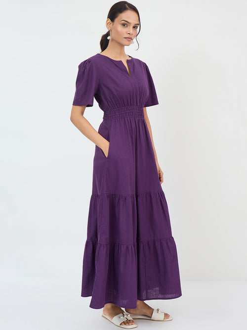 Deep Purple Cotton Tiered Maxi Dress