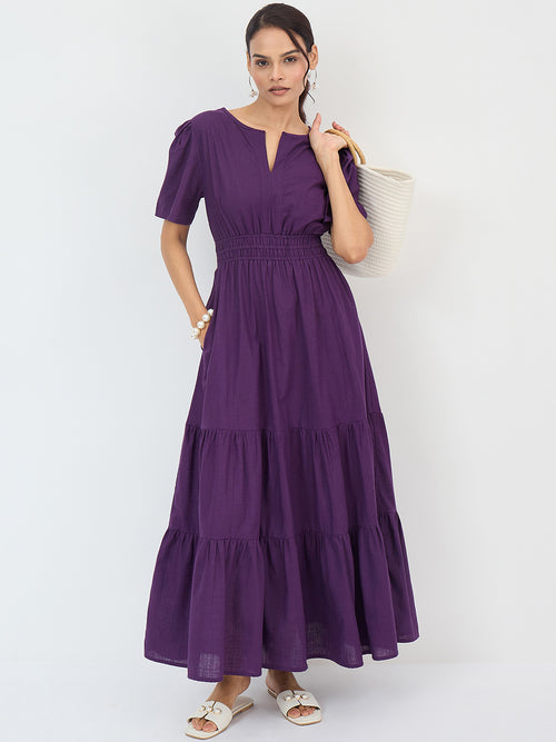 Deep Purple Cotton Tiered Maxi Dress