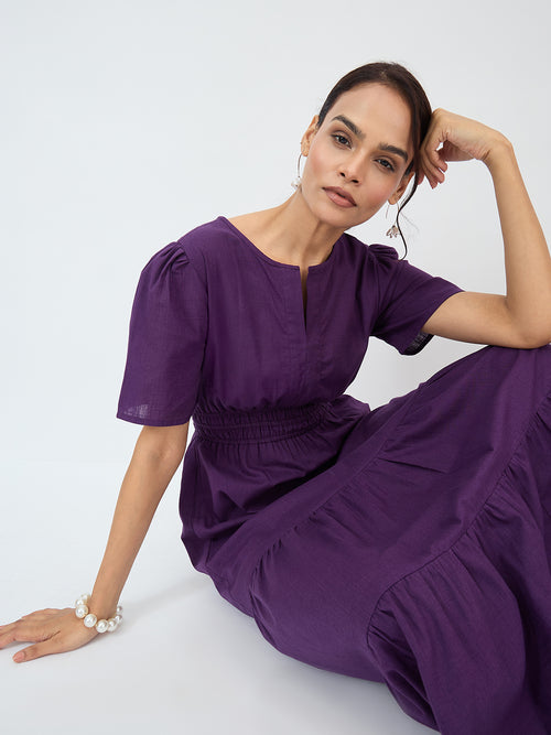 Deep Purple Cotton Tiered Maxi Dress