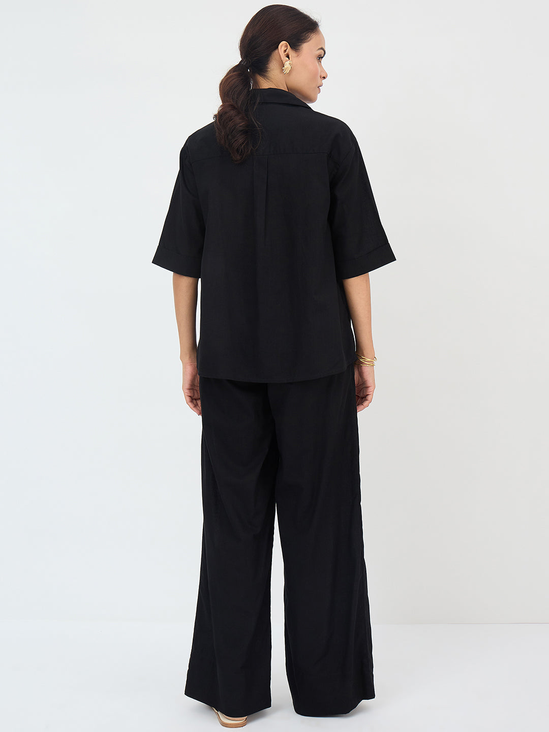 Black Cotton Shirt Co-Ord Set