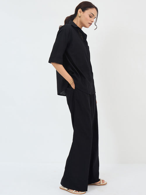 Black Cotton Shirt Co-Ord Set