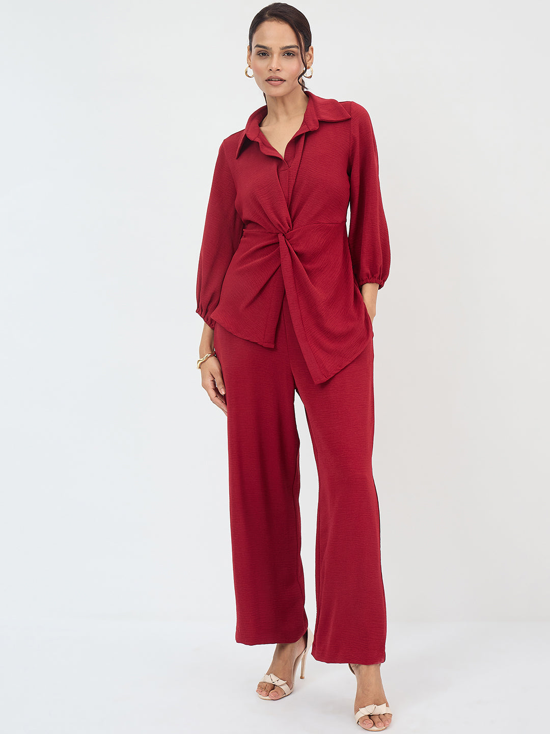 Maroon Front Twist Co-Ord Set