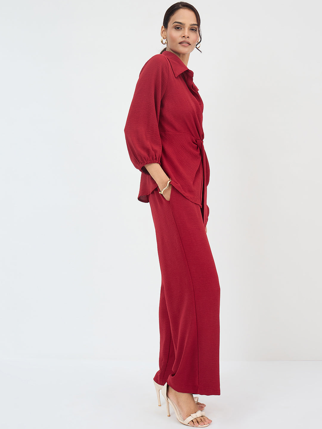 Maroon Front Twist Co-Ord Set