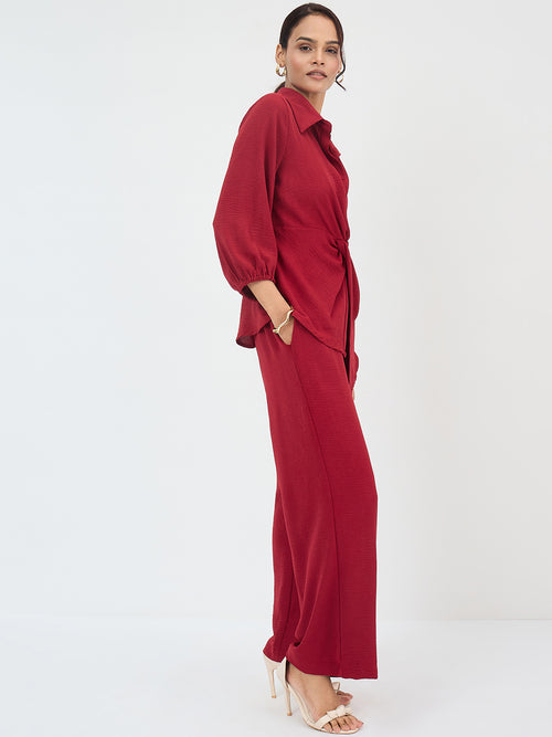 Maroon Front Twist Co-Ord Set