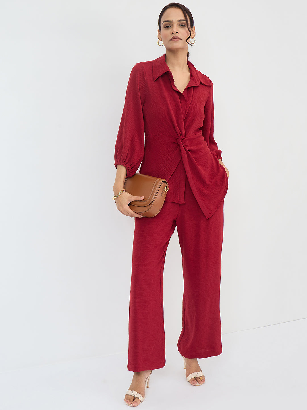 Maroon Front Twist Co-Ord Set