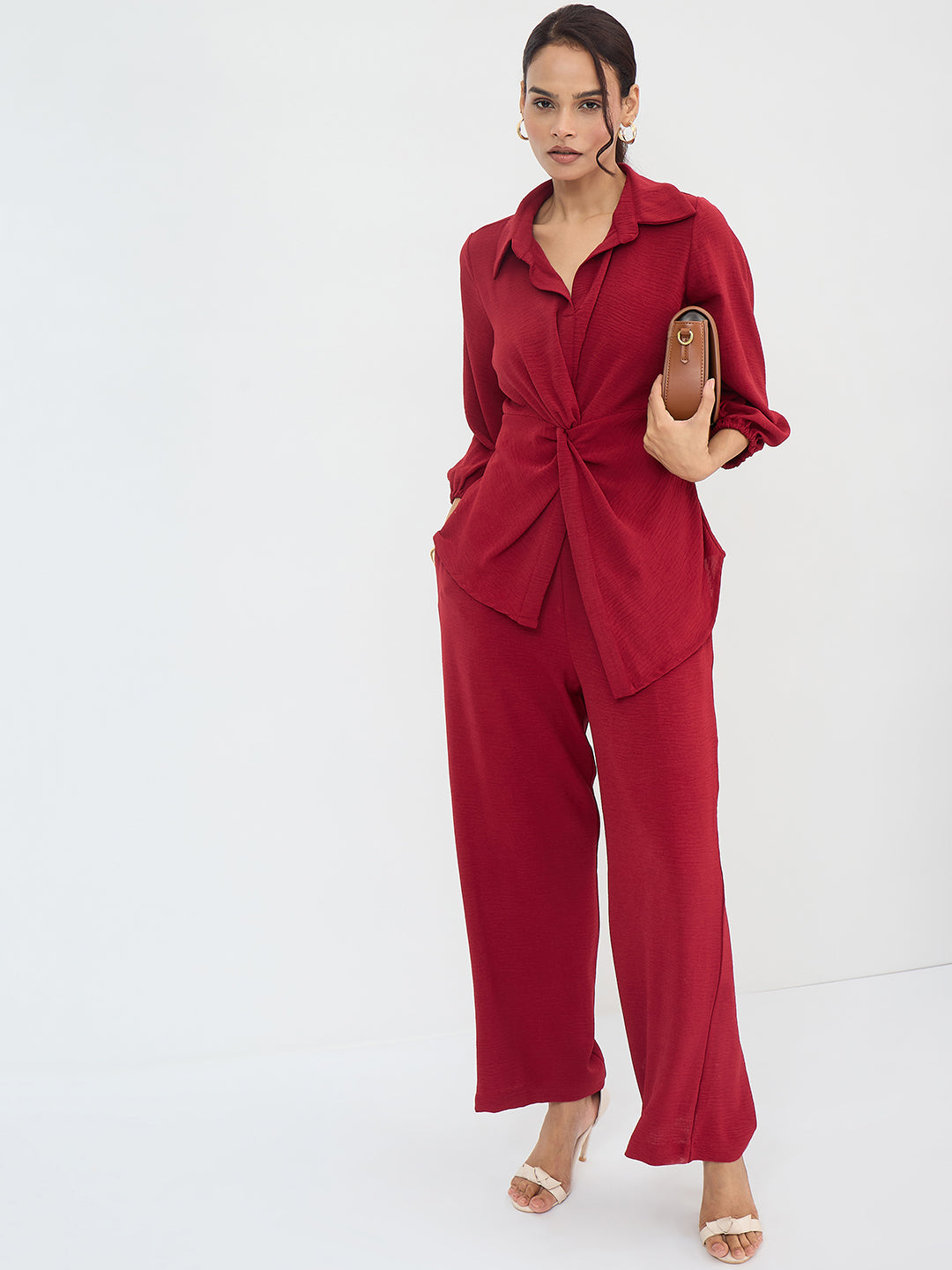 Maroon Front Twist Co-Ord Set