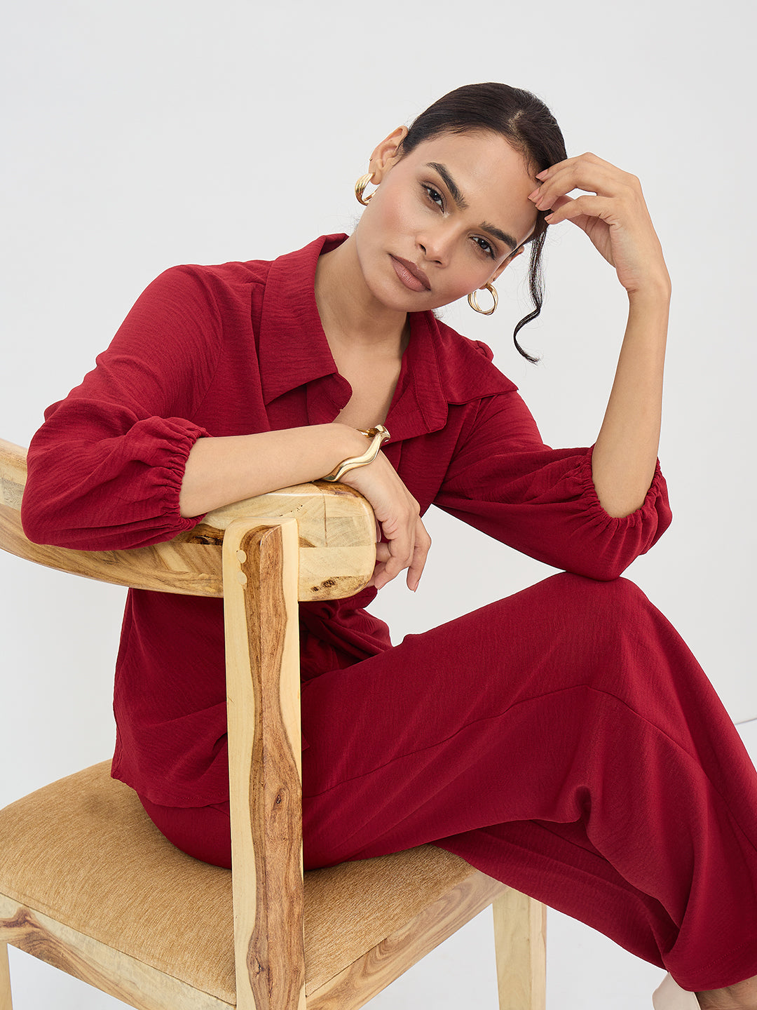 Maroon Front Twist Co-Ord Set