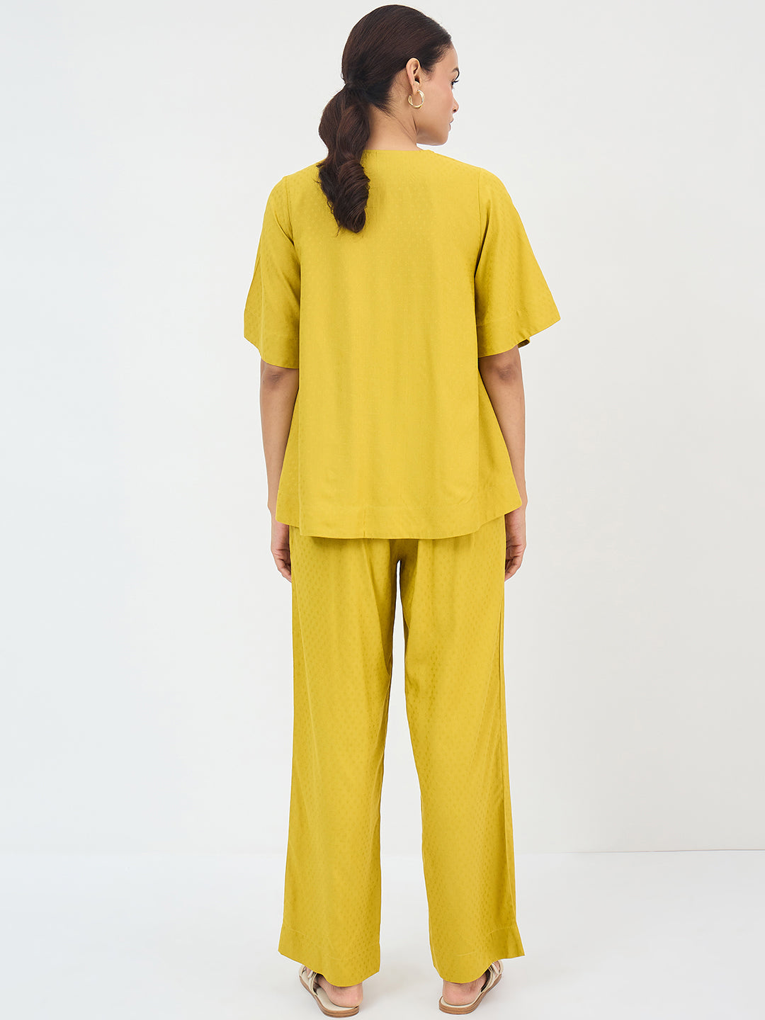 Citrine Green Dobby Yoke Detail Co-Ord Set