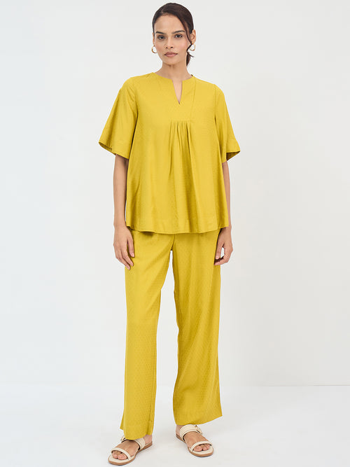 Citrine Green Dobby Yoke Detail Co-Ord Set
