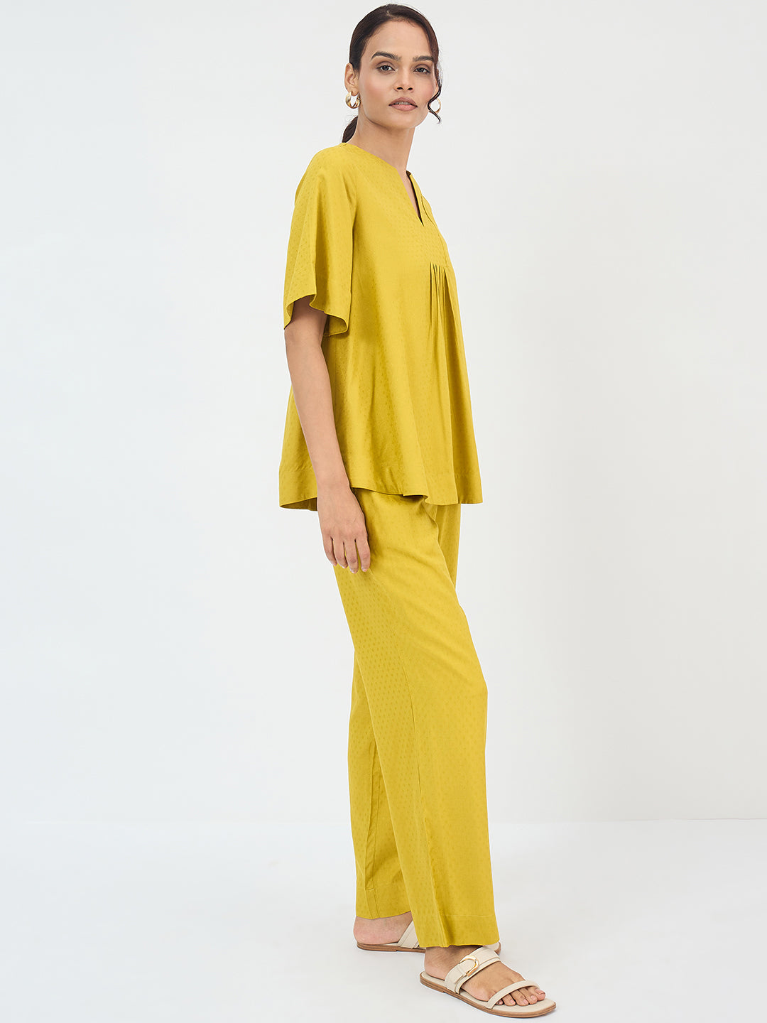 Citrine Green Dobby Yoke Detail Co-Ord Set