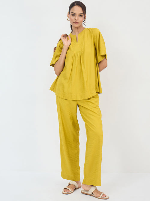 Citrine Green Dobby Yoke Detail Co-Ord Set