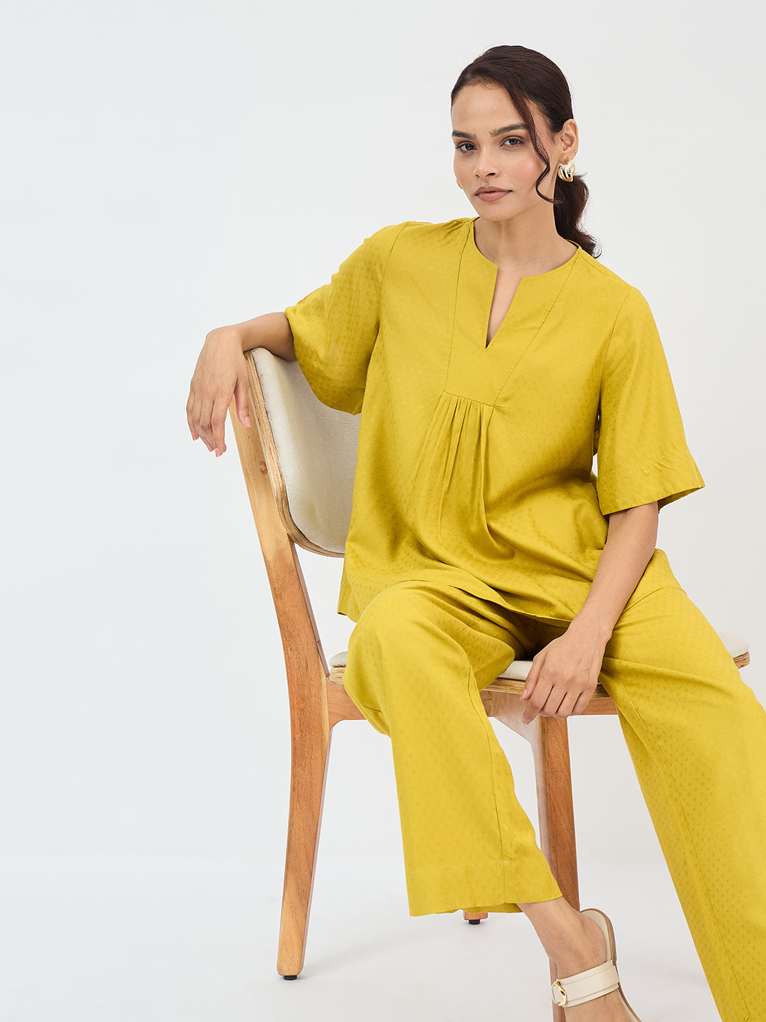 Citrine Green Dobby Yoke Detail Co-Ord Set