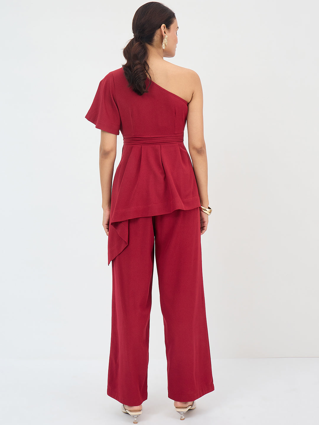 Red Asymmetric One Shoulder Co-Ord Set