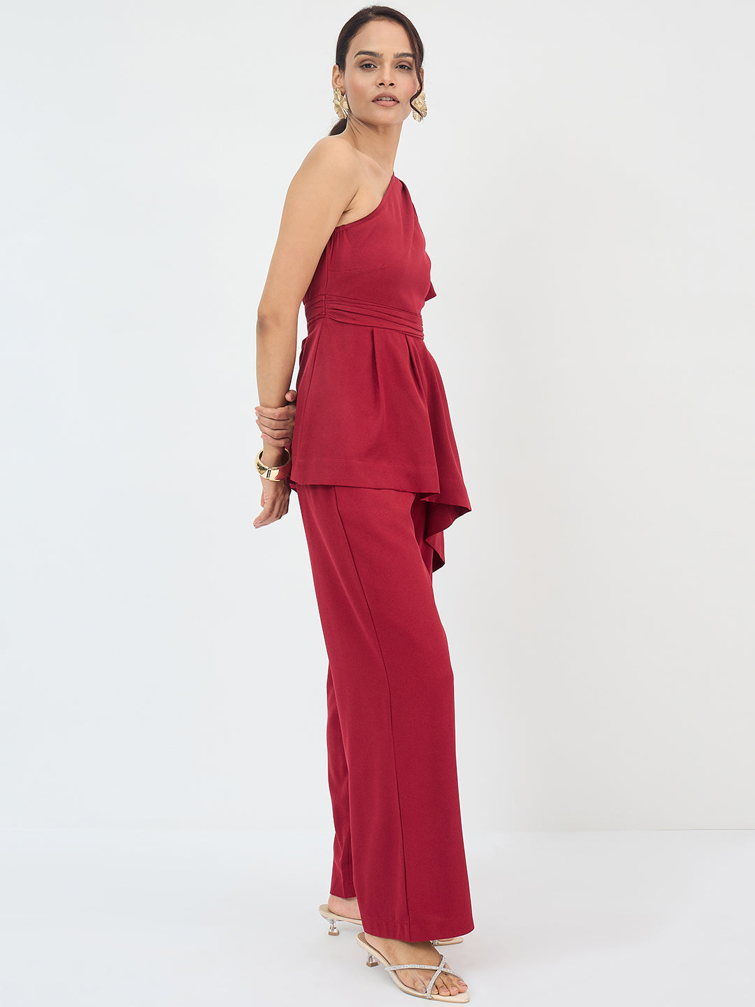 Red Asymmetric One Shoulder Co-Ord Set