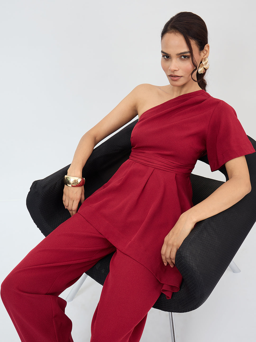 Red Asymmetric One Shoulder Co-Ord Set