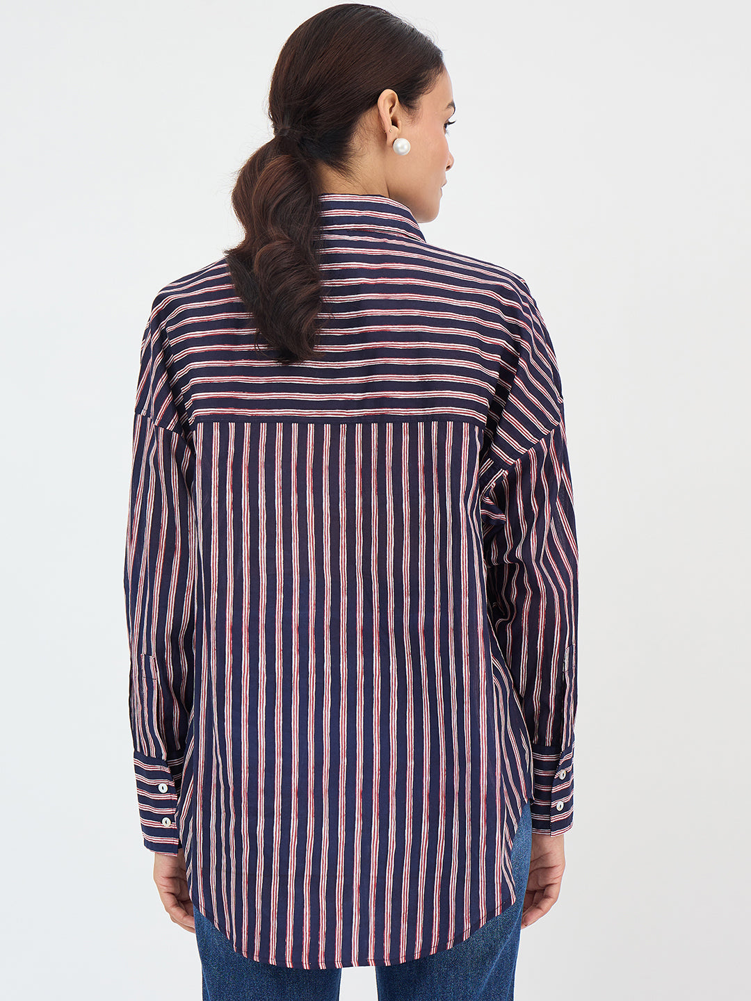 Navy Cotton Stripe Oversized Shirt