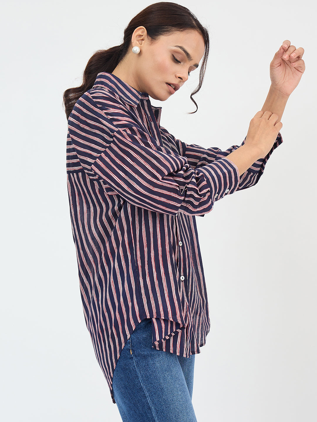 Navy Cotton Stripe Oversized Shirt