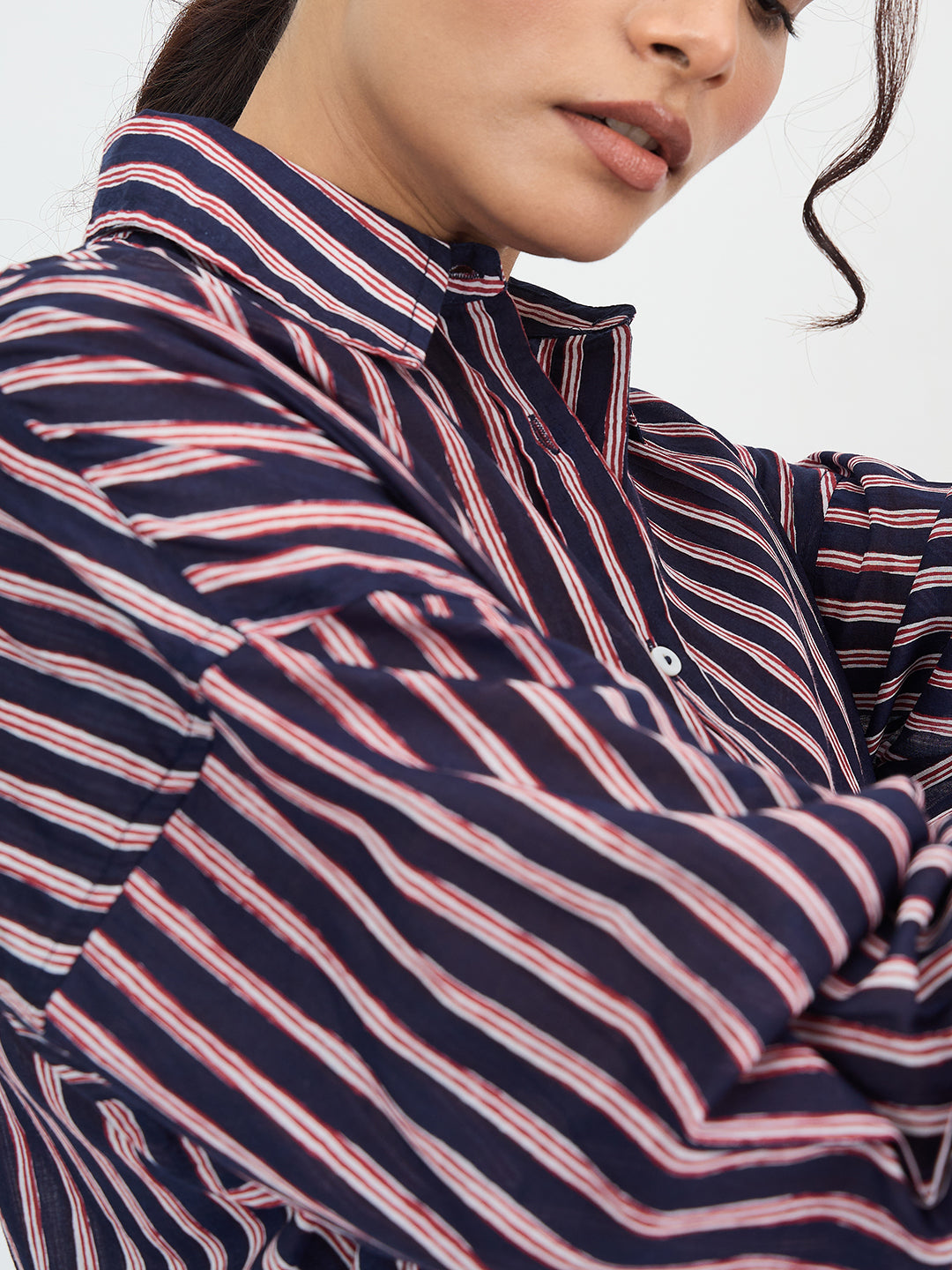 Navy Cotton Stripe Oversized Shirt