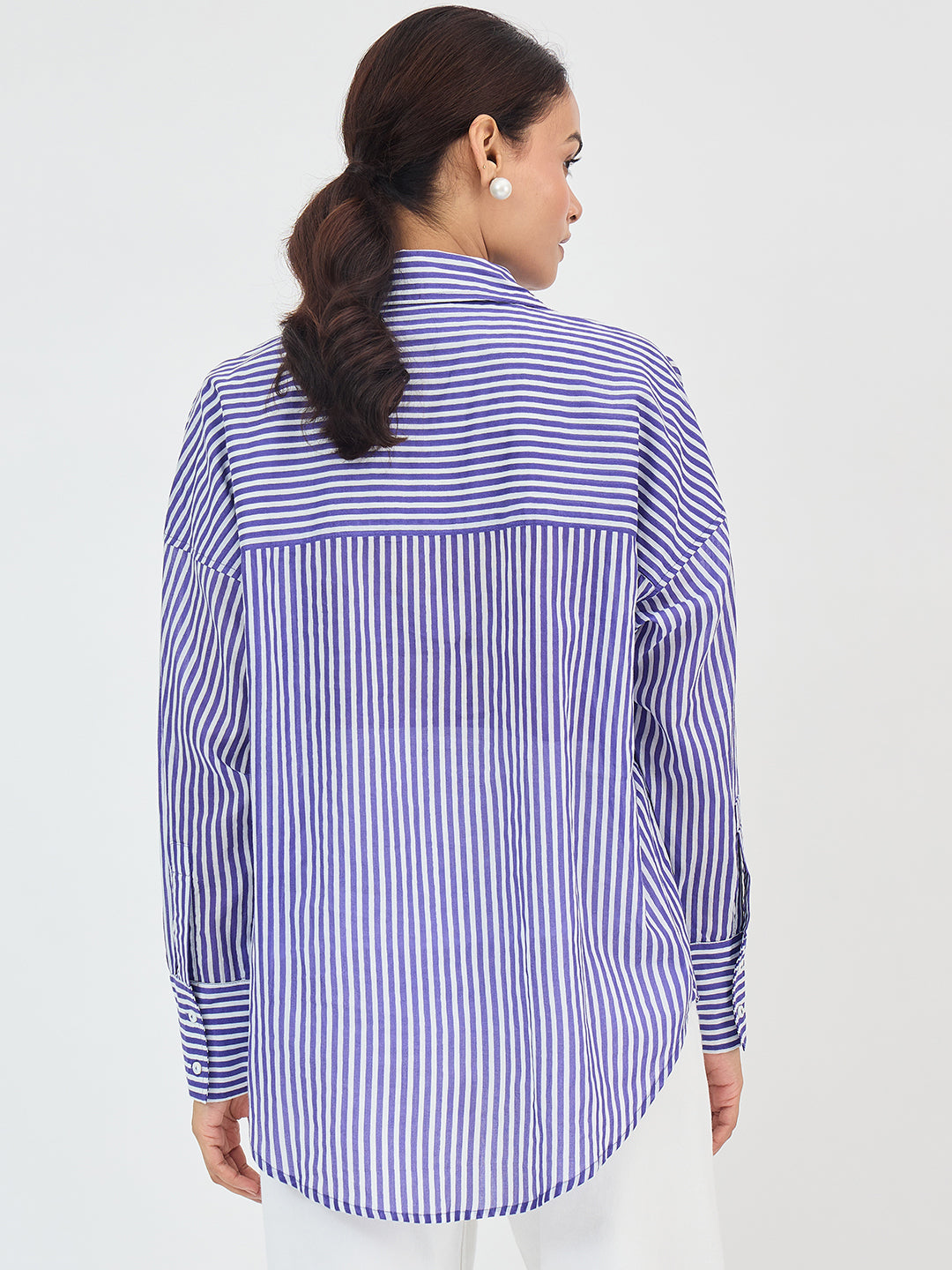 Purple Cotton Stripe Oversized Shirt