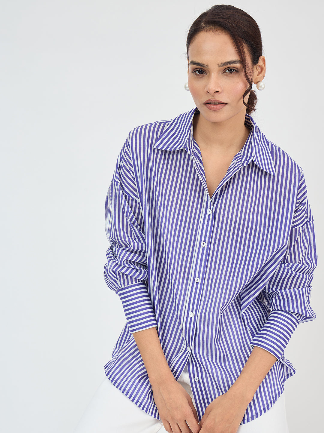Purple Cotton Stripe Oversized Shirt