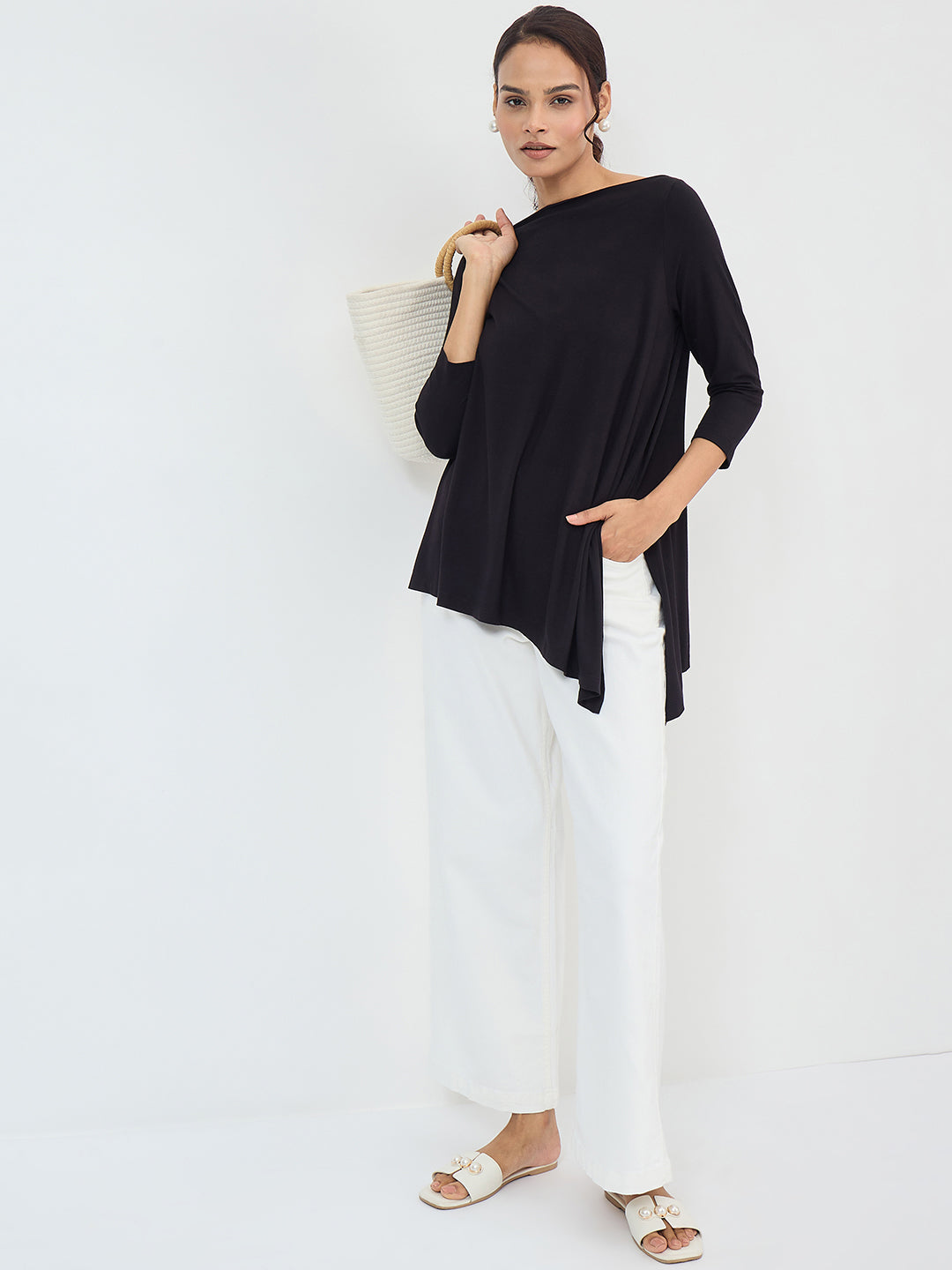 Black Asymmetric Hem Top