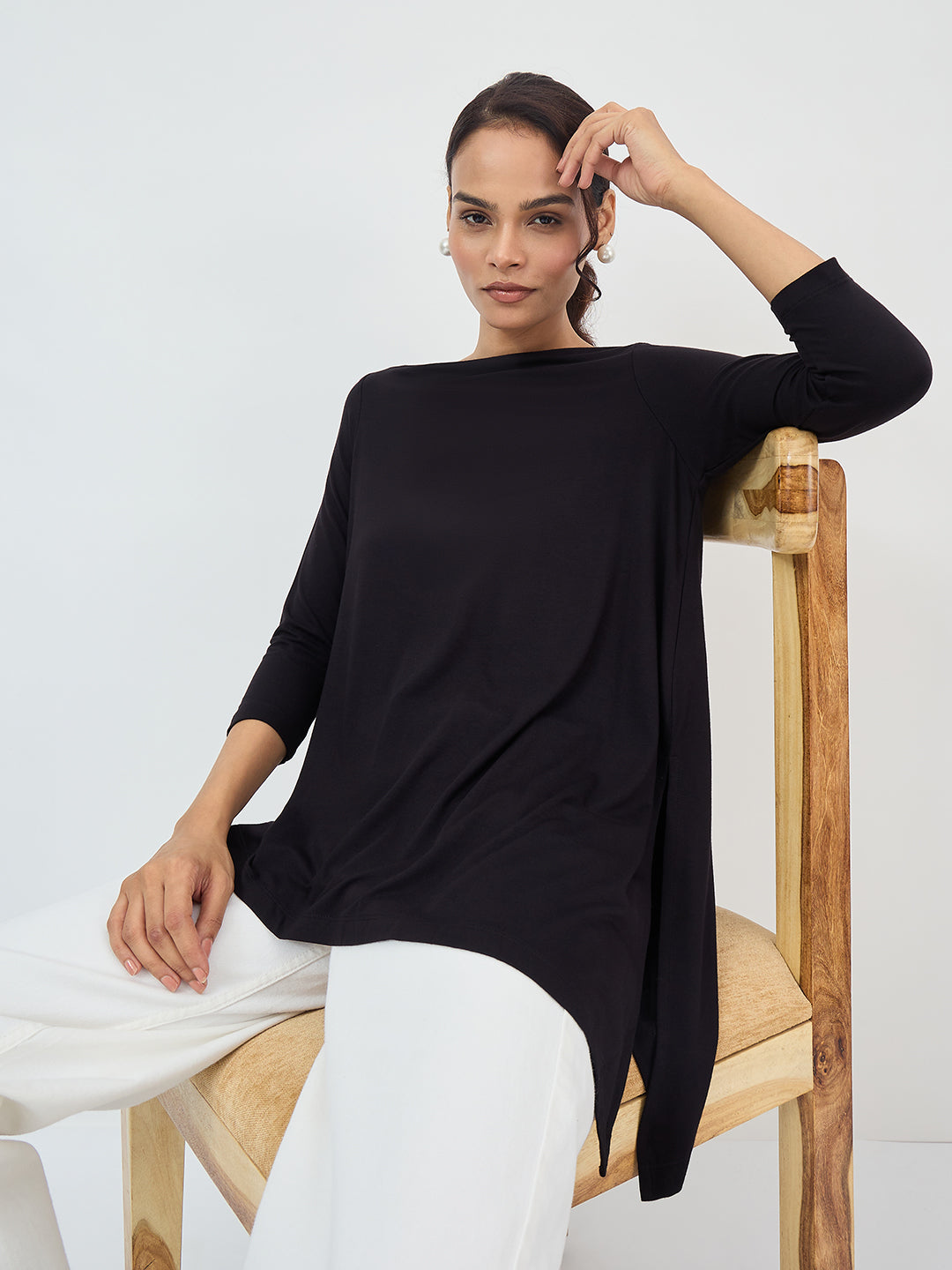Black Asymmetric Hem Top