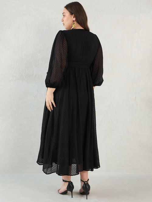 Black Chiffon Dobby Wrap Maxi Dress