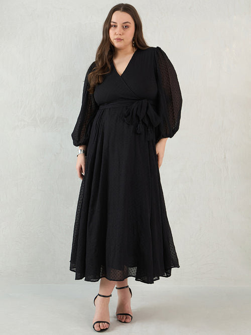 Black Chiffon Dobby Wrap Maxi Dress