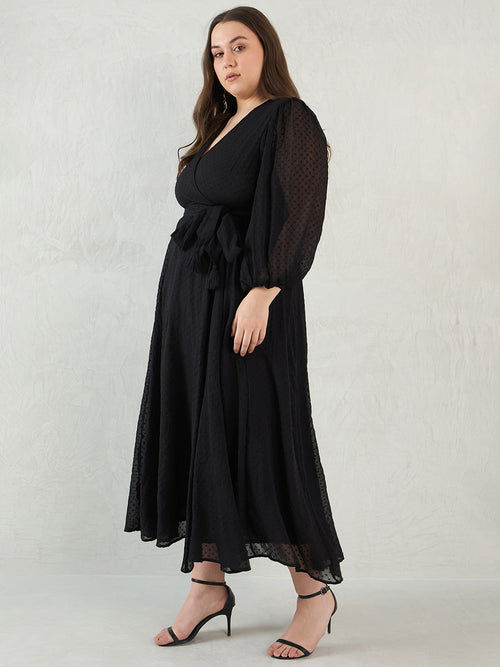 Black Chiffon Dobby Wrap Maxi Dress
