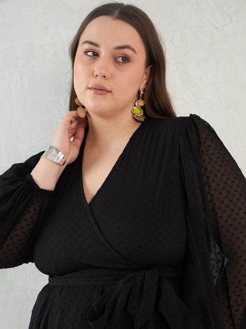 Black Chiffon Dobby Wrap Maxi Dress
