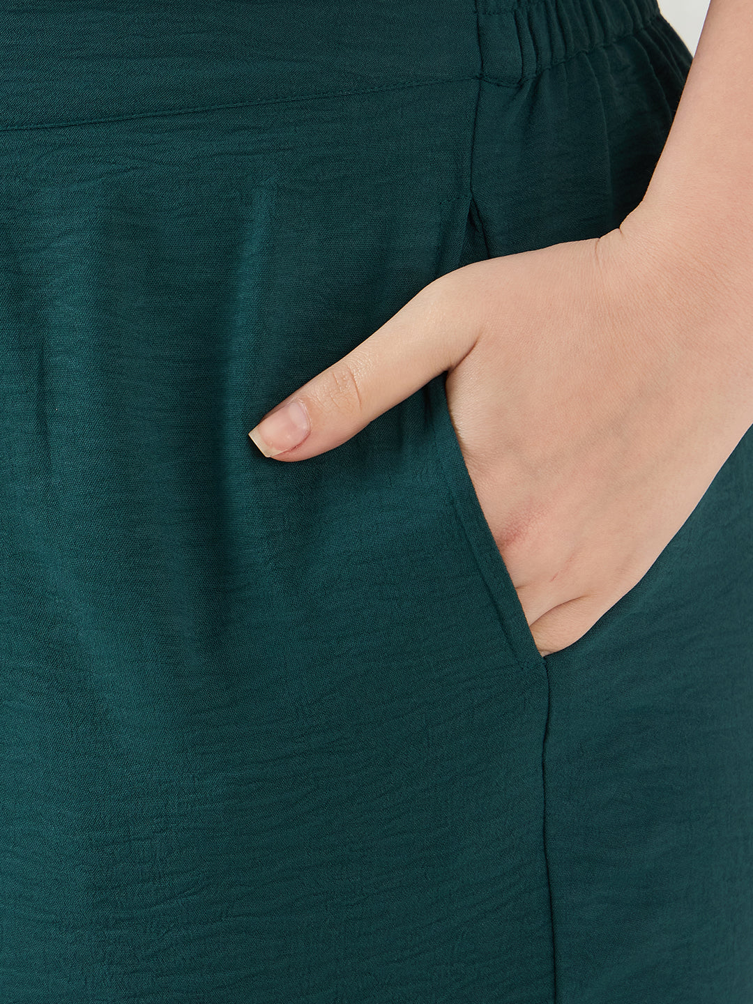 Forest Green Slit Detail Top And Pants Co-Ord Set