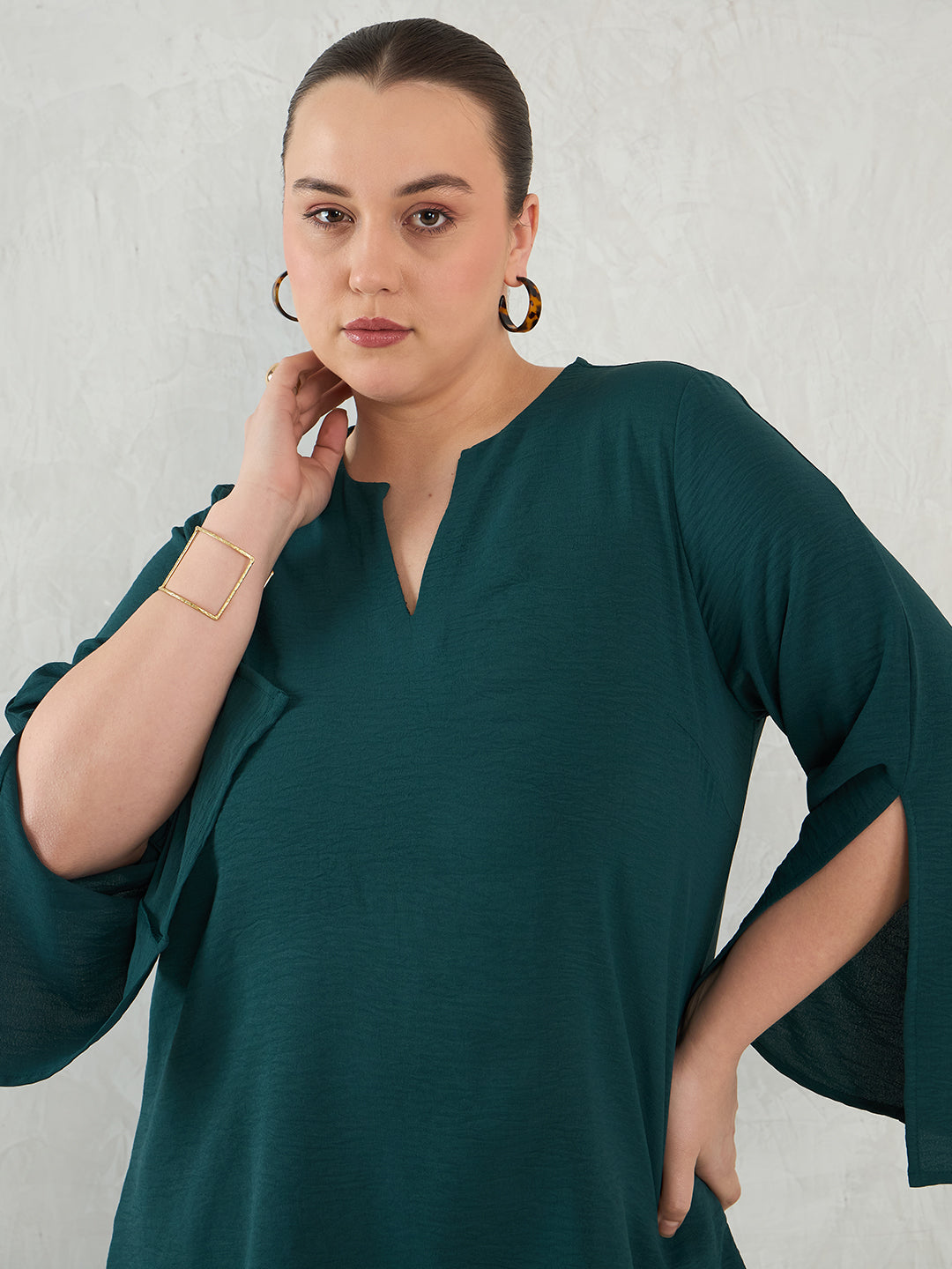 Forest Green Slit Detail Top And Pants Co-Ord Set