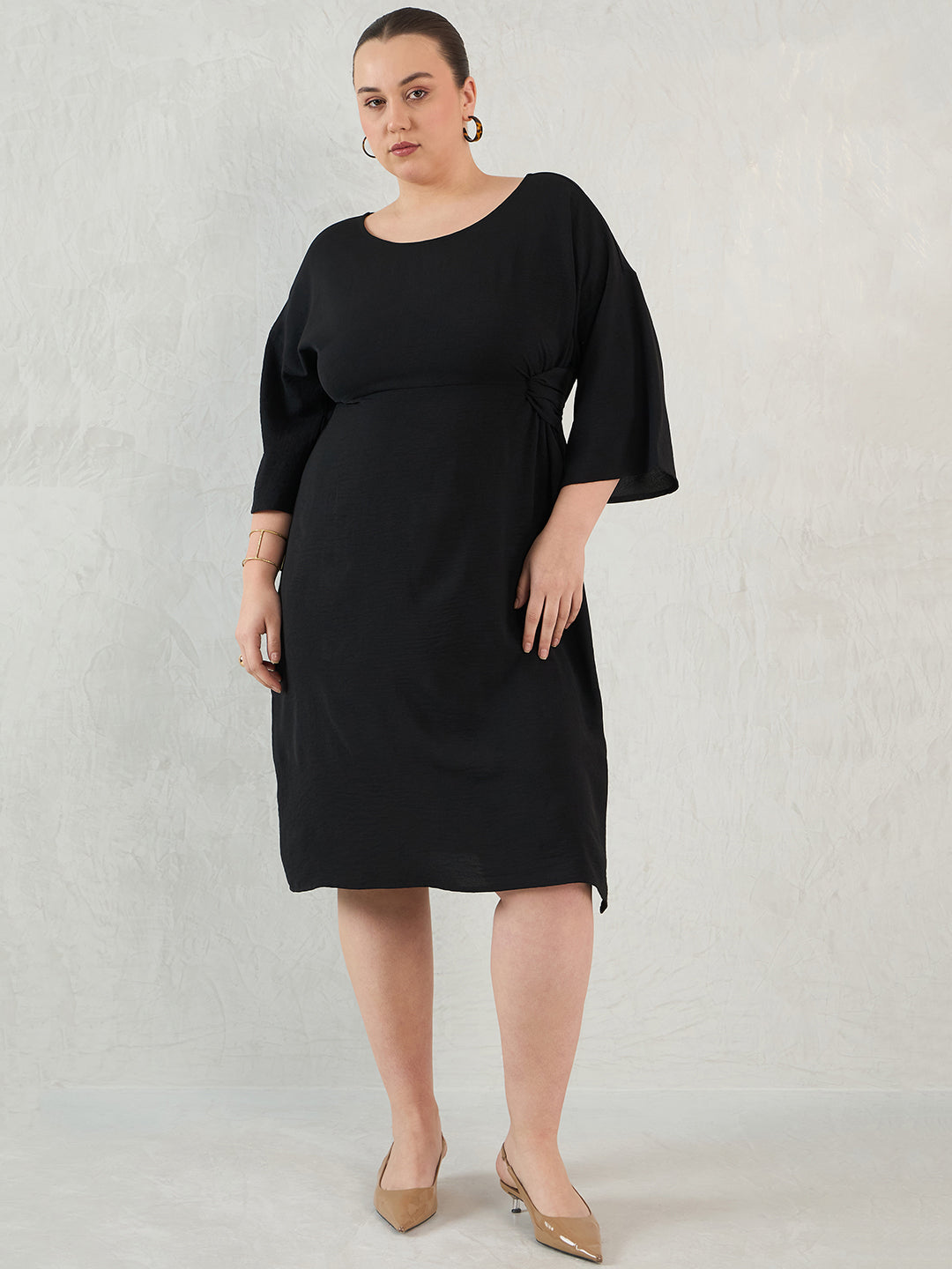 Black Knot Detail Midi Dress