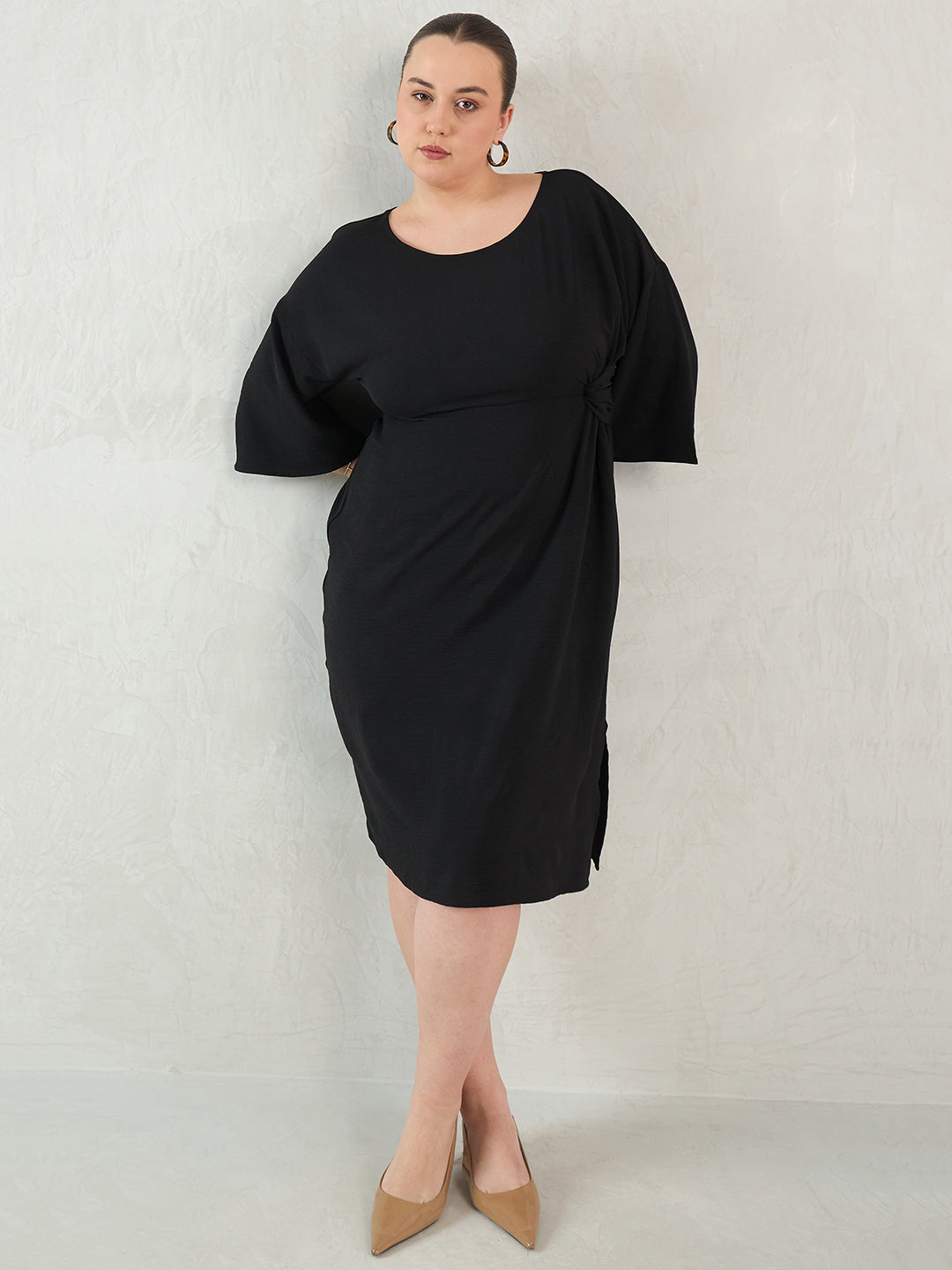 Black Knot Detail Midi Dress