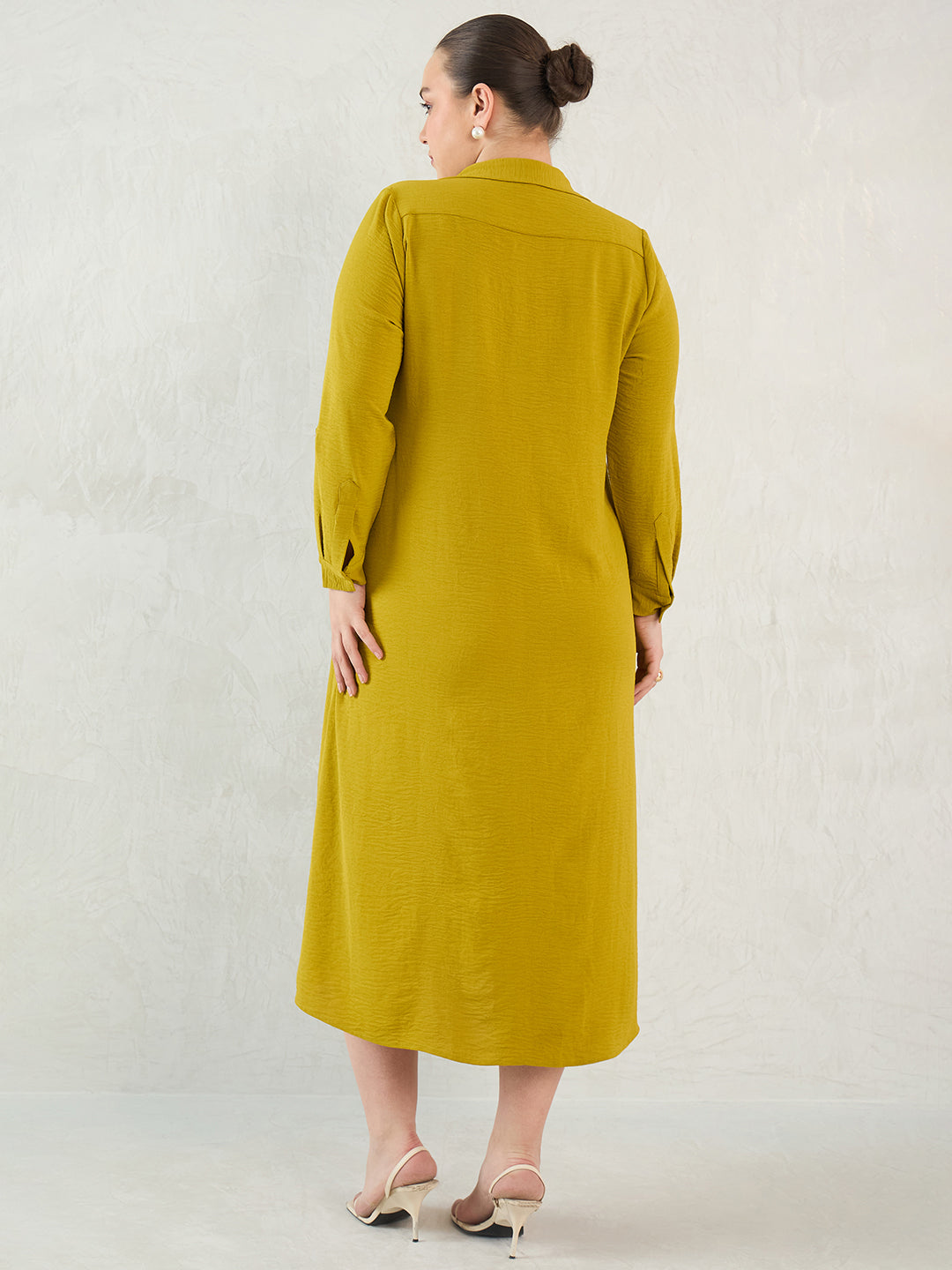 Citrine Green Shirt Maxi Dress